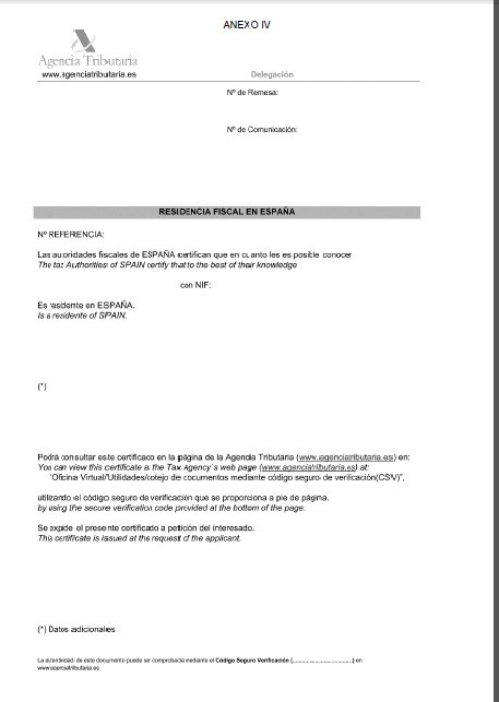 Tax residency certificate